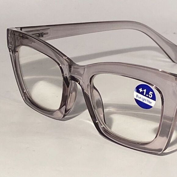 1291 Gretchen Reading Glasses 1.5 Square Clear Gray Frames Oversize NWT - Picture 8 of 9
